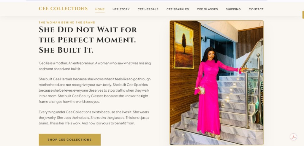 Cee Collections e-commerce website home page layout