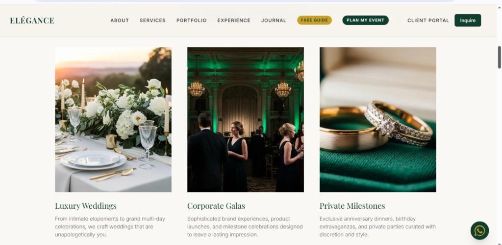 Elegance Events Weddings Galas and Milestones Services