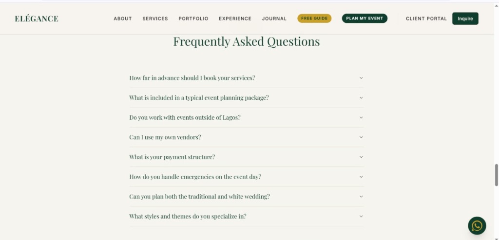 Elegance Events Frequently Asked Questions Accordion