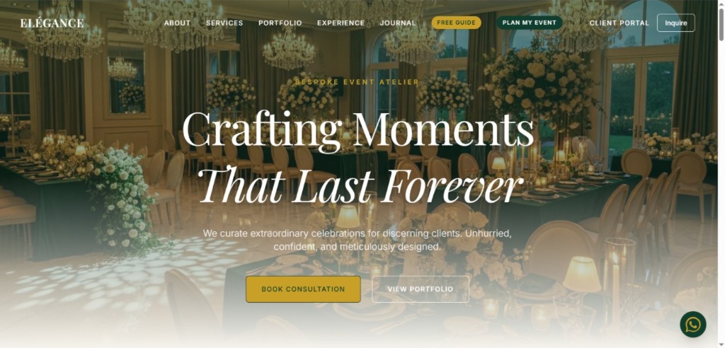 Elegance Events luxury website layout preview