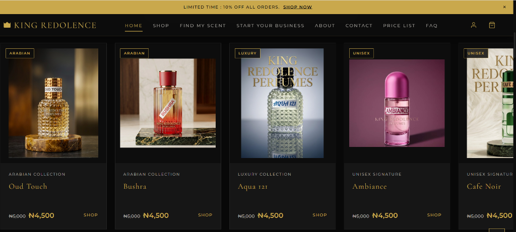King Redolence Perfumes Catalog Product Display